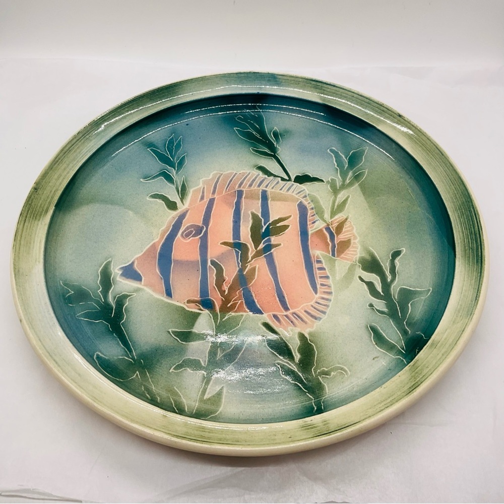 Studio Pottery Plate 10” Round Fish Design Tropical Artist Signed Millener CP